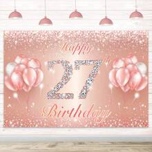 Fondo plano brillante rosa con decoración de globos, adecuado para decoraciones de cumpleaños 14, 19, 21, 24, 27, 34, elementos de fondo de feliz cumpleaños, aplicable para fiestas interiores/exteriores, fotografía, decoración del hogar, exhibición de puertas de garaje, sin electricidad requerida, decoración de fiesta de cumpleaños