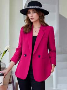 2025 Spring/Autumn Women's Stylish Design Blazer Jacket, Casual Chic Korean Version, Rose Red - Hot Pink - View 2