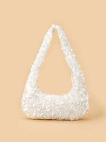 轻巧、商务休闲亮片装饰流浪包，完美的新娘钱包，适合婚礼、舞会和派对活动晚宴包、晚餐包，迷人、优雅、精致、安静奢华的水钻，适合派对女孩、女士、新娘，非常适合派对、晚餐/宴会 - 白色 - 查看 5