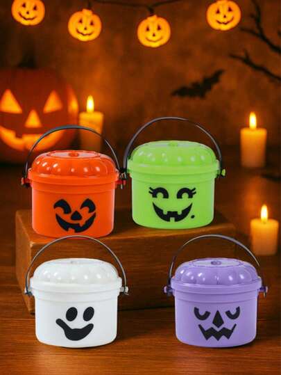 4 pièces Seaux à bonbons d'Halloween, seau de farce ou friandise avec un design de visage de fantôme mignon, faveurs de fête d'Halloween, boîte à bonbons d'Halloween, décoration de farce ou friandise pour Halloween, décorations d'Halloween, parfait pour le stockage de bonbons de festival, décoration d'Halloween pour la maison, ornement de table, cadeaux d'Halloween
