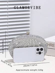 Luxury Women's Sparkling Crystal Decorated Mini Box Clutch Bag, Glamorous Sequin Evening Handbag, Elegant & Fashionable, Suitable For Formal Occasions, Parties, Weddings, Formal Attire, Galas, Graduations, Back-To-School Events, Best Gift For Ladies, Detachable Metal Chain, Can Hold Phone, Coins, Keys, Lipstick, Cosmetics, Wallet