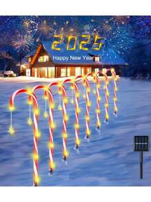 Solar-Powered Christmas Candy Cane Lights Set - 5pcs Warm White LED Outdoor Decor For Yard, Garden & Tree, Christmas Decor
