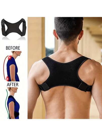 1pc Unisex Posture Corrector - Breathable Lumbar Support Belt With Adjustable Straps, Ergonomic Design For Posture Improvement, Black, Posture Corrector For Back, Posture Improvement, Sleek Design, Comfortable Fit, Back Support, Active Lifestyle, Back Brace, Lightweight Brace, Durable Construction, Back Brace For Men, Back Brace For Women