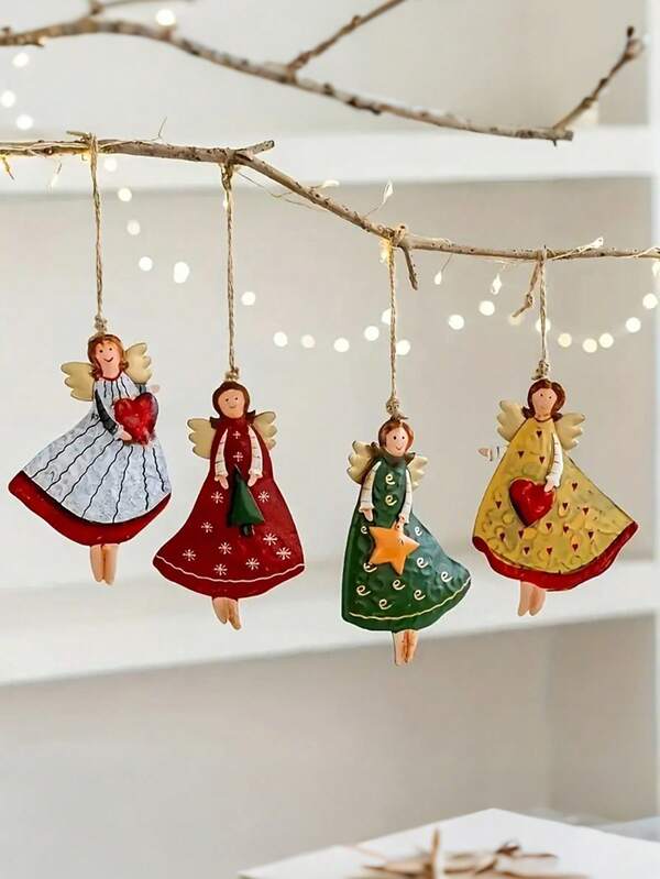 4/16 piezas Adornos colgantes de ángel vintage 2D, adecuados para árboles de Navidad, decoraciones del hogar y de oficina, decoraciones navideñas, adornos navideños, regalos festivos