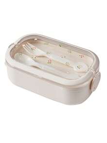 1 Set Student Bento Box With Fork And Spoon, Floral Pattern Lunch Box, Food Container Bento Box, Insulated Adult Lunch Box For Office Workers, Divided Kitchen Food Storage Box With Lid, Lunch Box, School Lunch Box - Multicolor - View 12