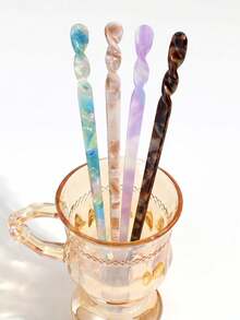 4个女士时尚优雅醋酸纤维发夹，适合日常佩戴、盘发、发髻造型、发髻发片、发型设计发夹、发卡、发夹、发饰、头部饰品，夏季、假日、旅行必备 - 彩色 - 查看 2