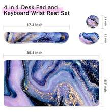 Large Keyboard Mouse Pad Set, Extended Mouse Pad+Keyboard Wrist Rest Support, Memory Foam Ergonomic Easy Typing, 4Pcs (35.4*15.9 In) Desk Pad Set For Home Office Study Game - Colorful-671326 - PurpleMarble - View 3