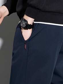 Men's Winter Lamb Wool Warm Pants, Casual Straight Leg Pants With Zipper Pockets And Drawstring, Comfortable And Easy To Match.