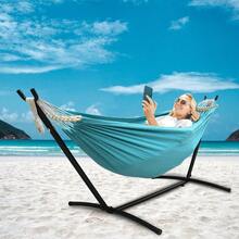 Double Hammock With Stand Included 450lb Capacity Steel Stand, Premium Carry Bag Included And Two Anti Roll Balance Beam - 寶藍色 - 查看 6