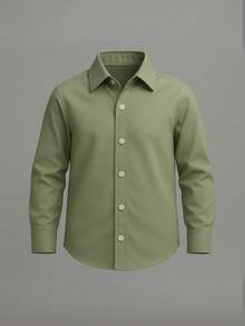 Children's White Long Sleeve Button Down Shirt Premium Line - Green - View 3