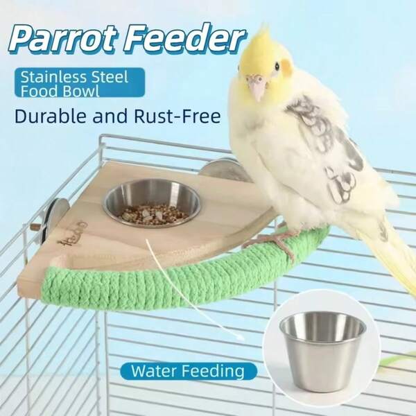 New Parrot Feeder Stand With Food Bowl, Bird Cage Accessories, Stainless Steel Feeder, Claw Grinding Stand