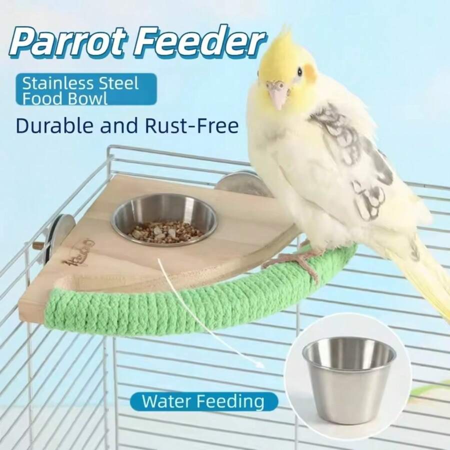 New Parrot Feeder Stand With Food Bowl, Bird Cage Accessories, Stainless Steel Feeder, Claw Grinding Stand