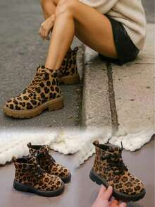 2026 New Leopard Print Faux Fur Ankle Boots For Kids, Unisex Non-Slip Rubber Sole, School Party Winter Casual Versatile Kids Shoes - Brown - View 6
