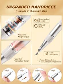 专业电动指甲钻机刀套装指甲胶抛光机沙龙设备强力抛光工具 35000RPM 电动指甲钻机修甲修脚专业美甲车床低噪音刀头指甲锉套装 - 彩色 - 查看 4