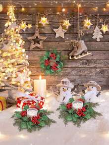 1pc/2pcs Winter Realistic Christmas Candle Rings - Classic Xmas Door And Wall Hanging Adornments With Artificial Greenery, Fake Pine Cones, Faux Red Berries, Suitable For Home Decor Living Room,Room Candlesticks Decor,Bedroom Candle Small Wreath Decor