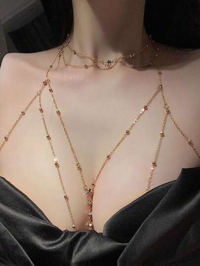 1件装女士性感流苏链，多层身体链，个性时尚百搭胸链，身体链配饰，音乐节，情人节派对