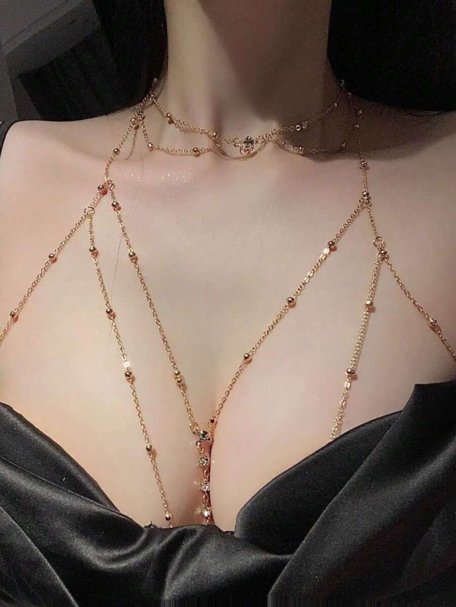 1件装女士性感流苏链，多层身体链，个性时尚百搭胸链，身体链配饰，音乐节，情人节派对 - 彩色 - 查看 1