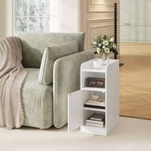 Hzuaneri Mesita de Noche, con Puerta Reversible, Compartimento Abierto, Ahorro de Espacio, Mesa Auxiliar, para Dormitorio y salón, 35 x 24 x 60 cm, Blanco