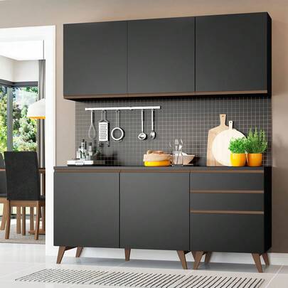  Cocina Integral Completa Modular Madesa Reims 180cm Color Negro