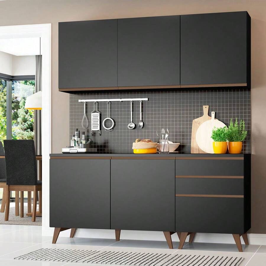 Cocina Integral Completa Modular Madesa Reims 180cm Color Negro - Negro - Ver 1