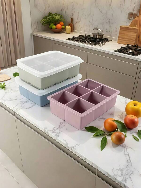 1PC 6 Cavity Silicone Ice Cube Tray(No Lid) Flexible Mold For Freezer Cocktails