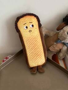 1pc卡通法棍面包造型文具盒时尚大容量学生铅笔盒短绒创意时尚文具盒校园必备 - 彩色 - 查看 6