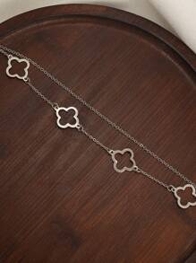1pc Fashionable Minimalist Hollow Double-Layer Clover Anklet For Girl