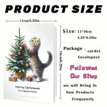 1 pieza Tarjeta de felicitación navideña australiana con sobre, 11cm X 16cm - Diseño encantador de gatos besándose con adornos festivos, ideal para amigos, familia y amantes de los gatos, tarjeta de celebración navideña conmovedora