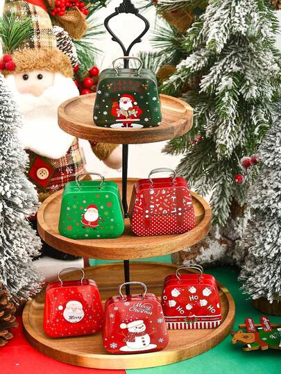 1PC Christmas Mini Suitcase Small Cartoon Christmas Tin Box Suitcase Candy Rectangular Handbag Coin Container, Christmas Tin Candy Party Gift, For Christmas Holiday Party Snacks Candy Gift Packaging