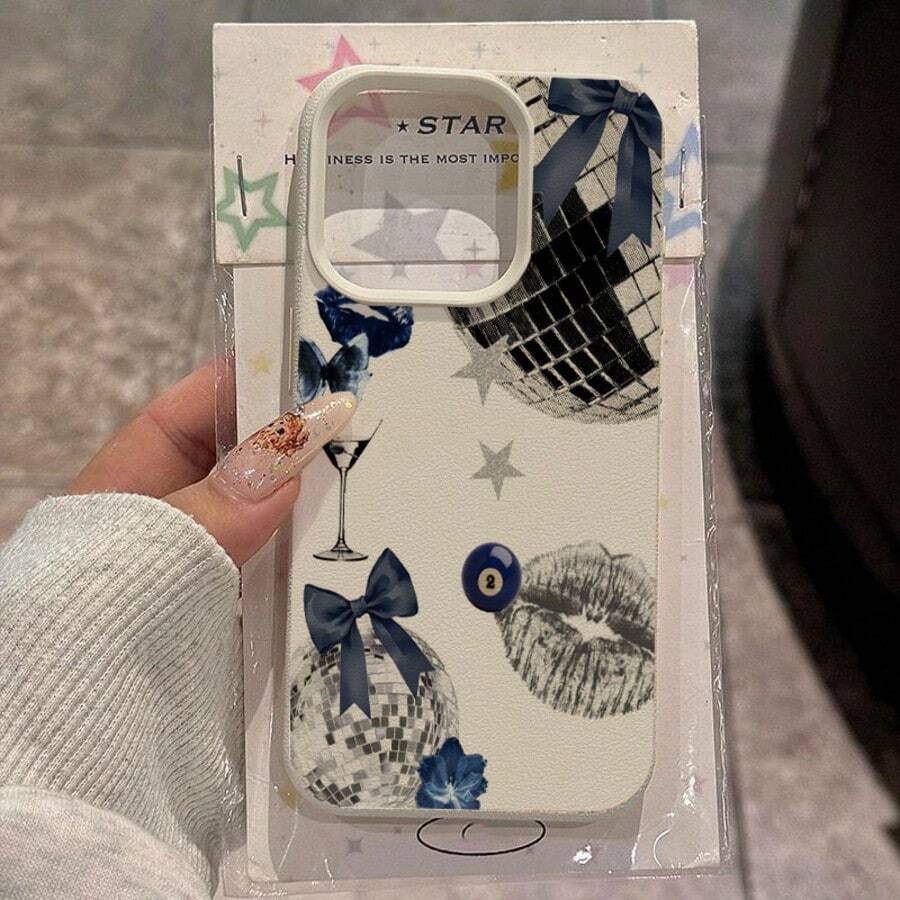 1 Ốp lưng điện thoại TPU in hình nơ xanh cổ điển, tương thích với điện thoại iPhonegi - trắng - Xem 1