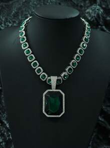 彩色宝石合金吊坠,搭配彩色宝石链,嘻哈项链 - 大寶石吊墜項鍊 - 查看 42