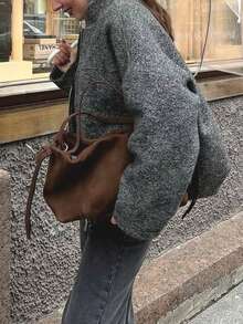 Damen Lässige modische Reißverschluss Alltagsjacke, Saum plissiert locker Langarm warme Jacke; Stilvoller Stehkragen plissiert locker kurzer Mantel, Herbst/Winter