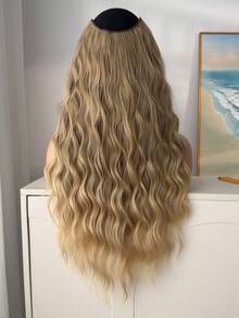 24 Inch V-Shaped Light Brown Water Wave Wig, Heat Resistant Synthetic Fiber Material, Suitable For Women & Girls To Wear For Parties And Daily Use - Linen Gold - View 4