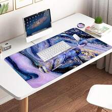 Large Keyboard Mouse Pad Set, Extended Mouse Pad+Keyboard Wrist Rest Support, Memory Foam Ergonomic Easy Typing, 4Pcs (35.4*15.9 In) Desk Pad Set For Home Office Study Game - Colorful-671326 - PurpleMarble - View 7
