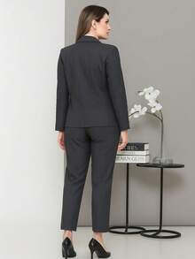 Women's Blazer And Tailored Pants Set, Cold Winter Casual - 深灰色 - 查看 3