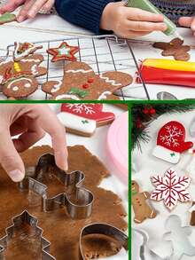Conjunto de 5 cortadores de biscoitos de Natal, moldes para biscoitos de inverno, combinação de moldes para assar em Natal, confeitaria, biscoitos de fondant, boneco de gengibre, árvore de Natal, moldes para biscoitos de confeitaria para o Natal, decorações de Natal, pijamas de Natal, presentes de Natal, decoração de Natal - Prata - Ver 10