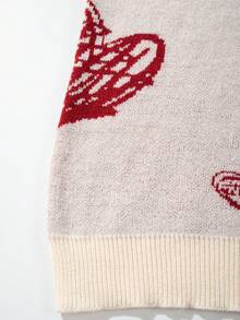 秋冬新款欧美风情人节情侣休闲宽松可爱爱心提花轻薄圆领套头毛衣 - 杏色 - 查看 6