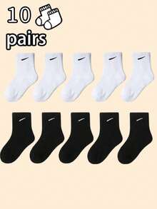 10/20 par białych i czarnych, elastycznych skarpet sportowych do połowy łydki dla dzieci, wygodnych i modnych, odpowiednich na każdą porę roku, do noszenia na co dzień i do szkolnego mundurka - Wielokolorowe - Zobacz 4