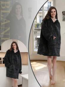 2pcs/1pc Wearable Blanket Hoodie For Adults, Oversized Wearable Pajamas With Big Pockets, Thick Warm Wearable Hooded Sweatshirt Blanket, Soft Plush Sweatshirt Hooded Popular Tops One Size Fits, Great Gift For Friends, Family On Christmas, New Year