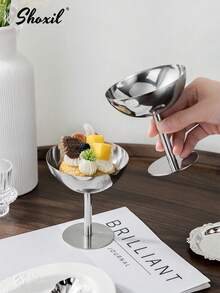 1/2/4/6/12pcs Stainless Steel Ice Cream Cups, Dessert Bowls, Round Footed Pudding Tray, Salad Fruit Yogurt Snack Candy Plate For Party/Wedding/Gathering/Ramadan - Silver - View 8