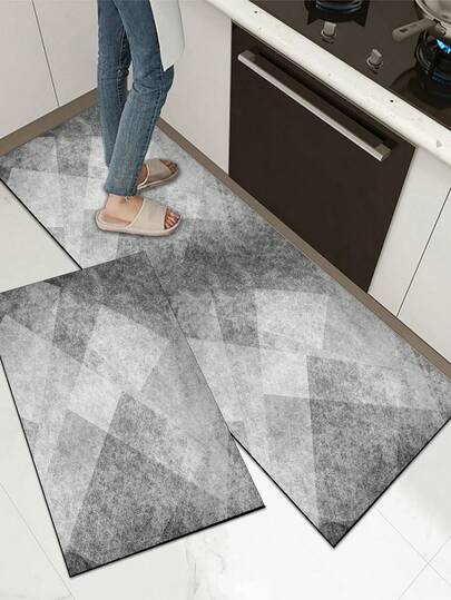 1 pezzo Tappetino da cucina in gel di silice, motivo geometrico grigio e bianco, stile di lusso, tappeto da cucina anti-fatica imbottito, tappetino da cucina e tappeto assorbente di circa 3 mm di spessore, tappetino in morbida gomma di silice minimalista, adatto per cucina, bagno, ingresso, lavanderia