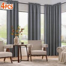 4 Panels Curtains - Light Filtering Window Drapes With Rod Pocket, Window Treatments For Living Room, Bedroom, Office - Semi-Opaque Privacy Window Curtains, Modern Home Decor Window Drapes, Brushed Fabric Texture