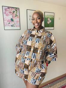 1pc Brown African Batik Printed Fabric, Double-Sided Geometric Print, African Clothing Fabric, Handmade DIY Fabric, Dress Fabric - Brown - View 5