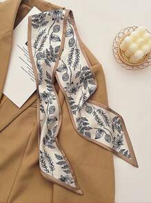 5件套卡其色真丝围巾和花卉图案发带，百搭优雅发饰，适合日常和度假佩戴，女士柔软发带，瑜伽发带，高贵围巾 - 彩色 - 查看 6