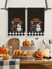 2pcs/4pcs/12pcs Halloween Cute Cat Pattern Kitchen Towels, Halloween Ghost Car Pattern Bathroom Towels, Halloween Outdoor Party Towels, Halloween Home Decor, Halloween Kitchen Decor, Modern Style, Quick Drying, Super Soft Microfiber Material, Rectangular, 15.75IN*23.62IN/40*60CM Digital Printing Pattern, Suitable For Outdoor Party Decoration, Halloween Holiday Gifts
