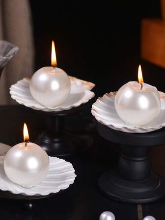 1 Pack Candle Pearl Decoration Candles European Style Romantic Pearl Spherical Soy Wax Candle Ambience Shell Arcady Candle Suitable For Gift Decoration, Home Decoration, Party Party, Table Decoration, Holiday Gift, Dinner, Banquet/Party, Relax/Meditation, Atmosphere Lighting, Date, Christmas Gift, Best Friend Gift, Female Gift, Winter Gift