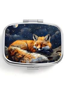 1pc Owl, Puppy, Fox, Cat Pattern Printed Square Pill Box, 2 Compartment Portable Pill Case For Pocket Or Wallet, Decorative Metal Medicine Vitamin Storage Box For Pocket, Wallet, Travel, Unique Gift - Multicolor - View 14