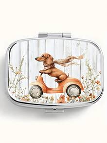 1pc Owl, Puppy, Fox, Cat Pattern Printed Square Pill Box, 2 Compartment Portable Pill Case For Pocket Or Wallet, Decorative Metal Medicine Vitamin Storage Box For Pocket, Wallet, Travel, Unique Gift - Multicolor - View 27