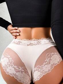 6pcs Women Lace Patchwork Casual Elegant Mid-Waist Seamless Underwear, Comfortable For Daily Wear - Multicolor - View 8