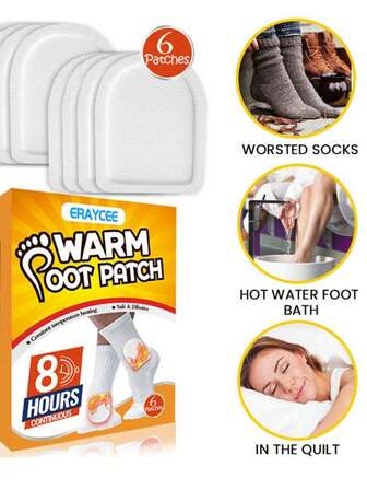 6片装粘性暖贴，方便携带，随时随地保暖，适合滑雪、徒步旅行等户外活动，冬季保暖贴。